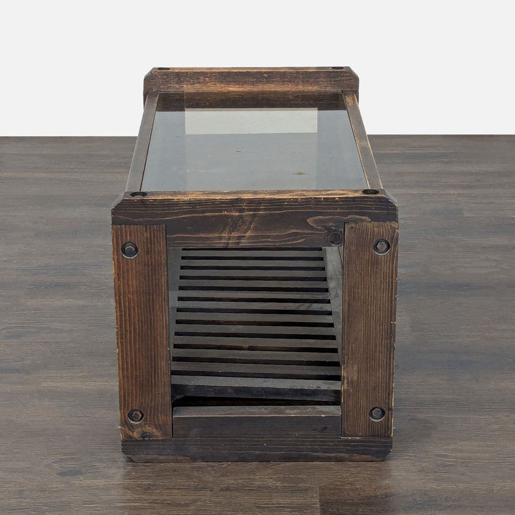 Wood and Glass End Table with Slatted Shelf