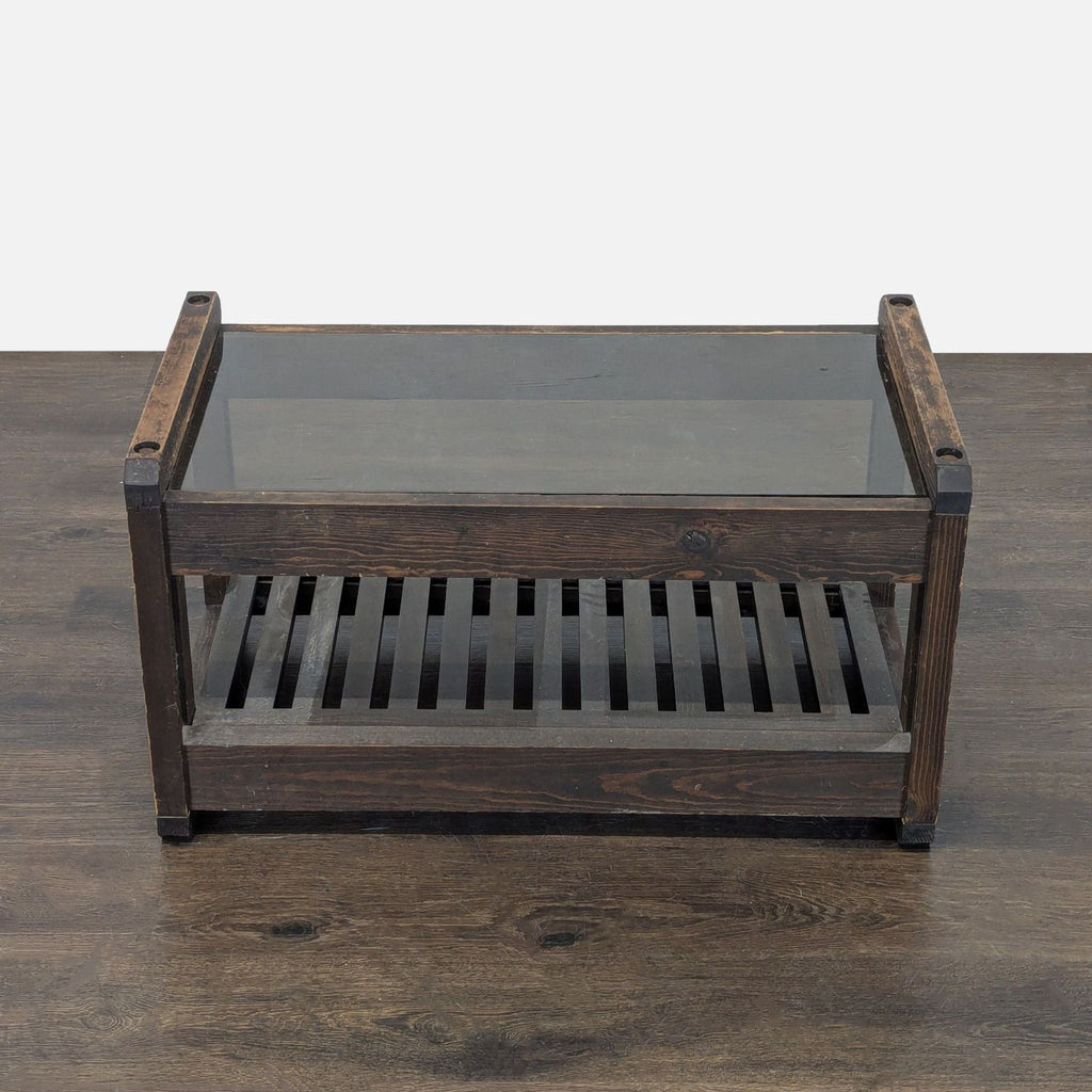 Wood and Glass End Table with Slatted Shelf