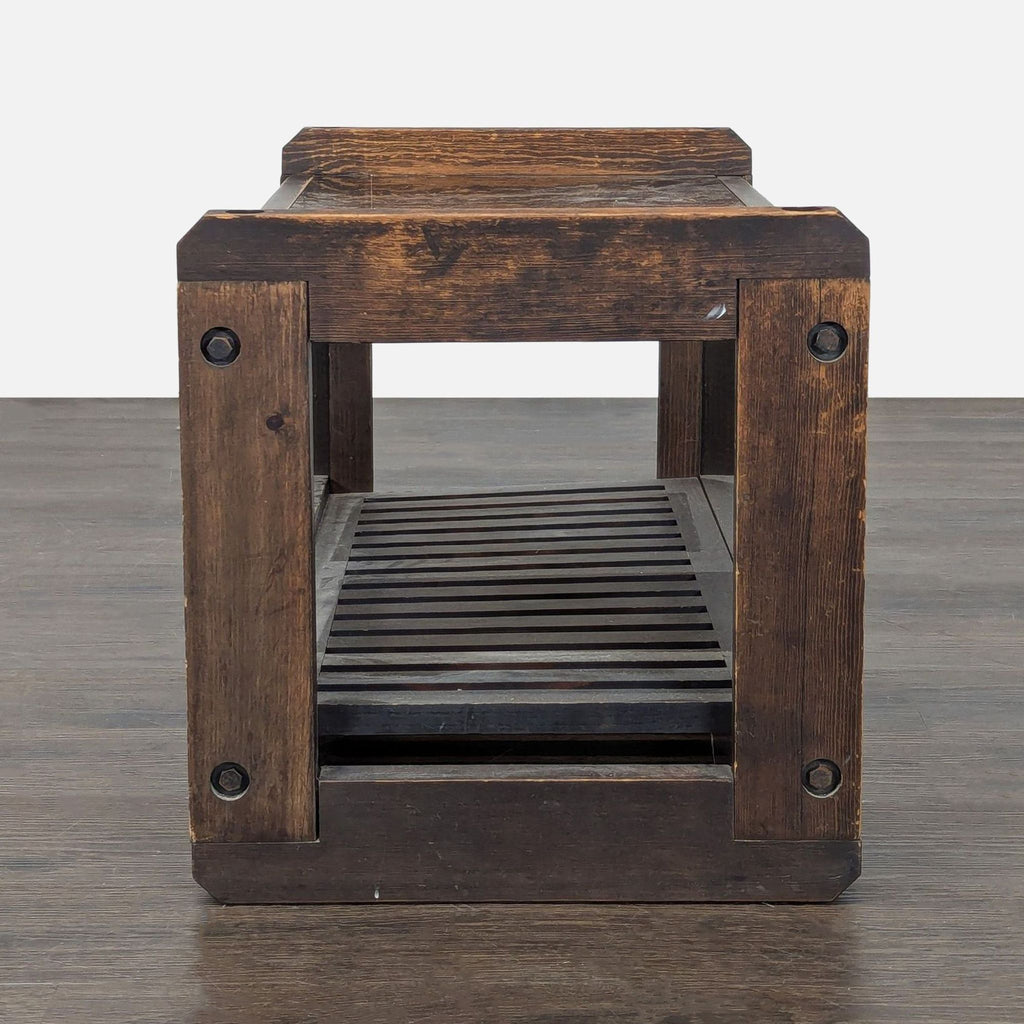 Wood and Glass End Table with Slatted Shelf
