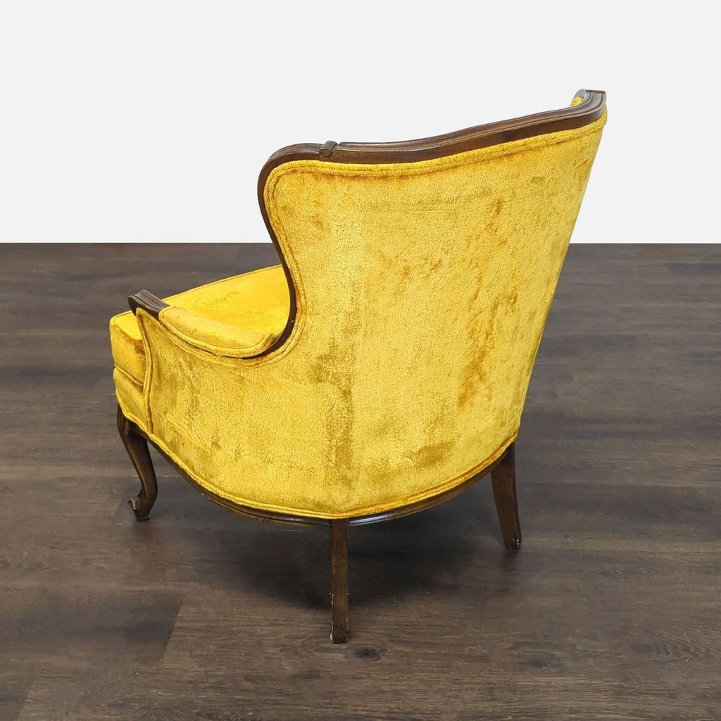 Velvet accent lounge chair by Sam Moore, yellow upholstery with plush cushion and tufted back, wood trim for charm.
