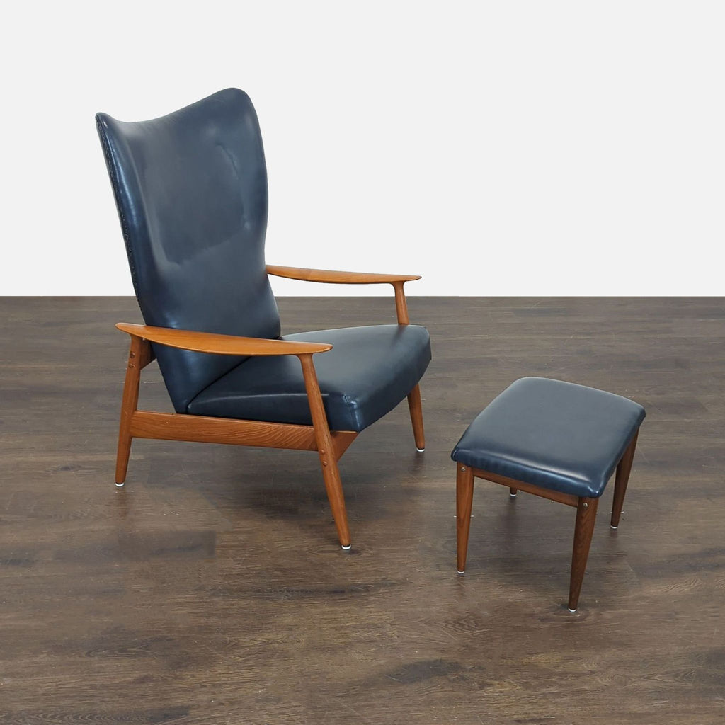 Modern lounge chair and matching ottoman set by John Boné, featuring supportive cushions and elegant wood accents.
