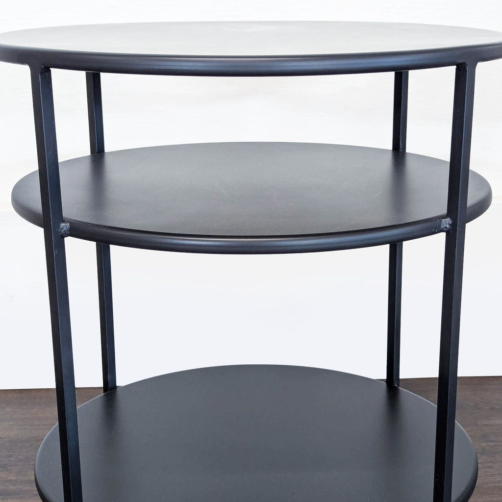Room & Board Slim Round End Table with Shelves in Natural Steel