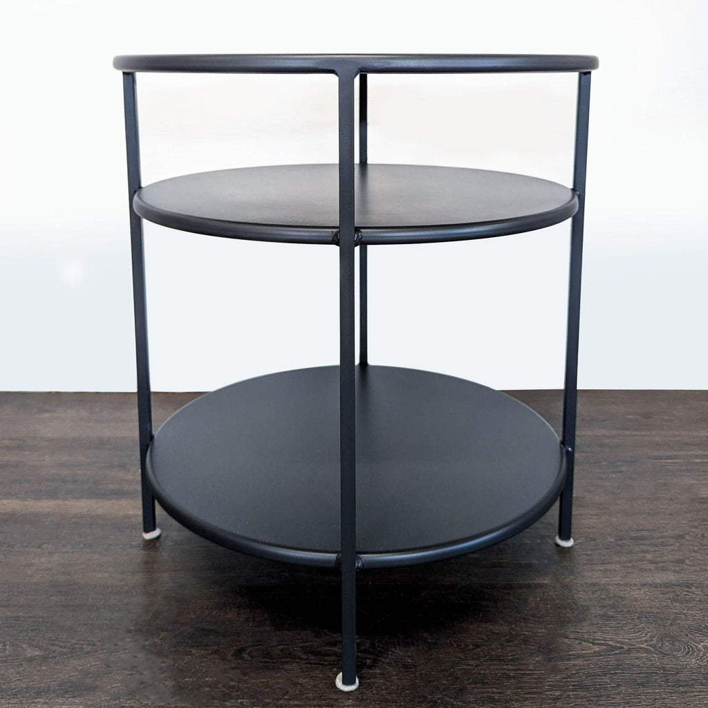 Room & Board Slim Round End Table with Shelves in Natural Steel
