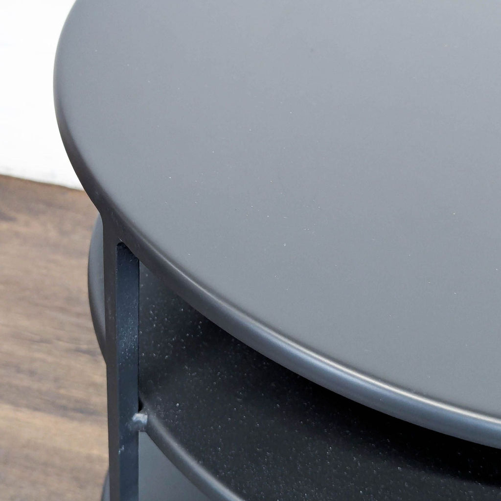 Room & Board Slim Round End Table with Shelves in Natural Steel