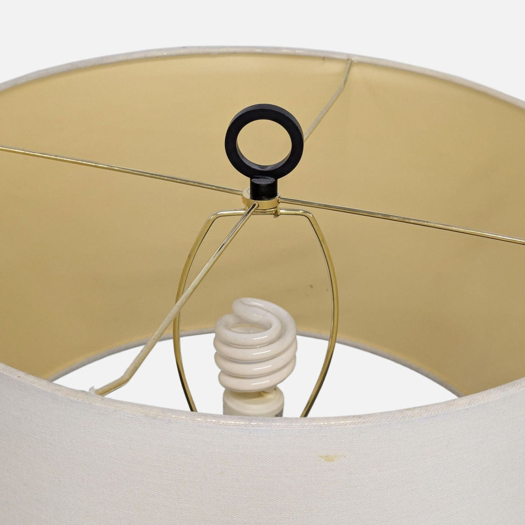Modern Black Floor Lamp with White Drum Shade and Linked Ring Design
