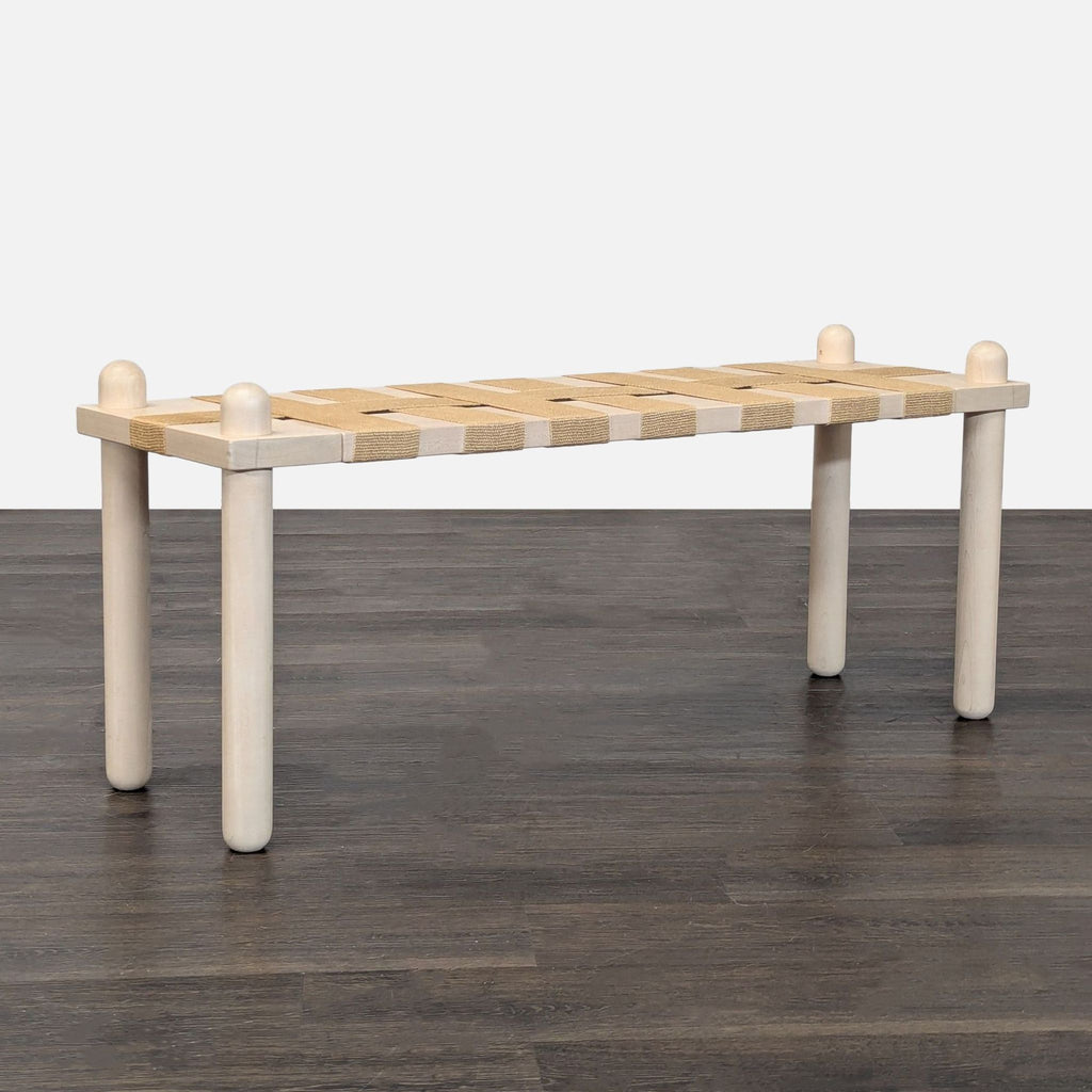 Certainly! Since no specific images were provided, I'll create three distinct, concise sample alt texts for a typical product in the "Stools, Ottomans & Benches" category by küdd:krig HOME: