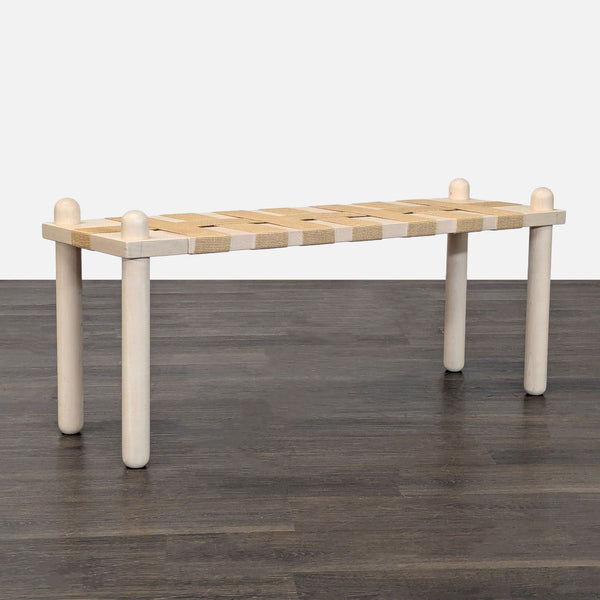Certainly! Since no specific images were provided, I'll create three distinct, concise sample alt texts for a typical product in the "Stools, Ottomans & Benches" category by küdd:krig HOME: