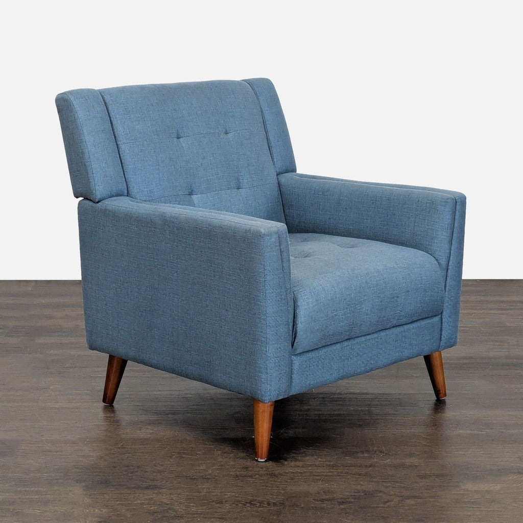 Noble House Candace Home Blue Lounge Armchair with Wood Legs