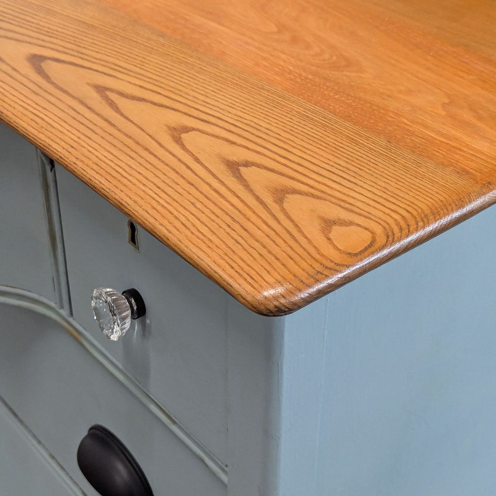 Antique Painted Oak Bow-Front Dresser with Oval Mirror & Skeleton Key - Accepted Offer (24.24% discount)