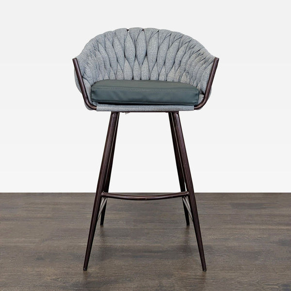 Textured Bar Stool on Metal Frame with Contrasting Cushion