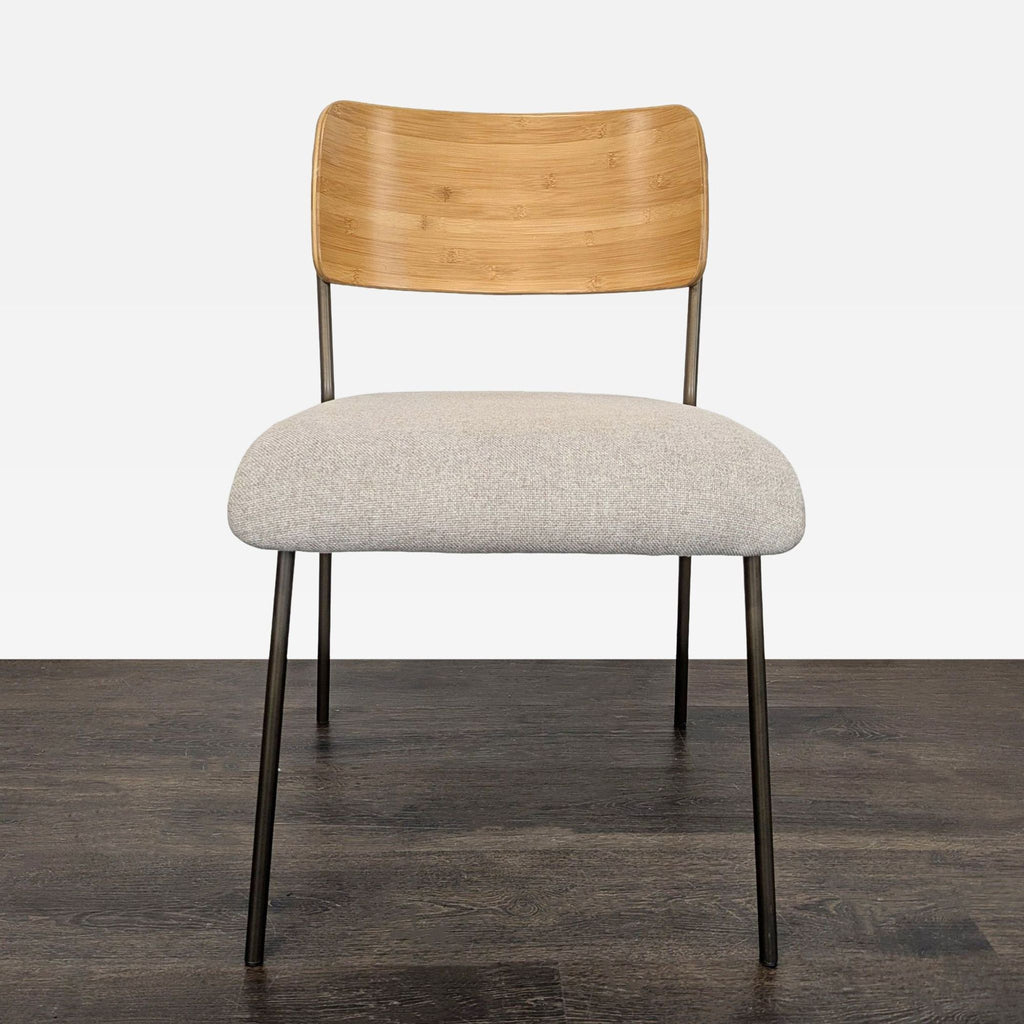 Metal Dining Chair with Wood Backrest and Upholstered Seat