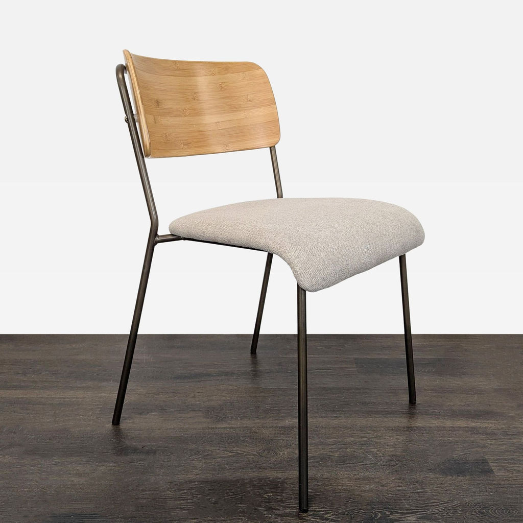 Metal Dining Chair with Wood Backrest and Upholstered Seat