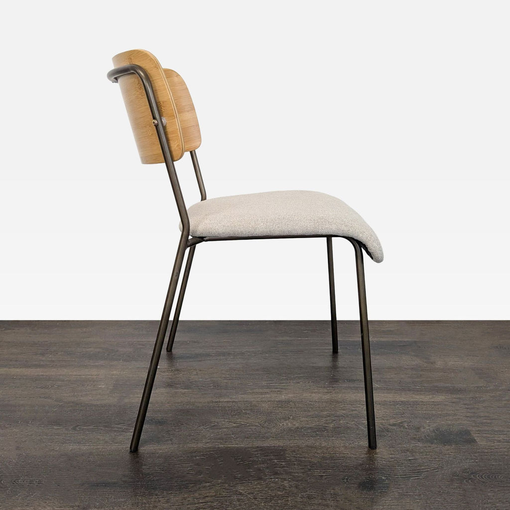 Metal Dining Chair with Wood Backrest and Upholstered Seat