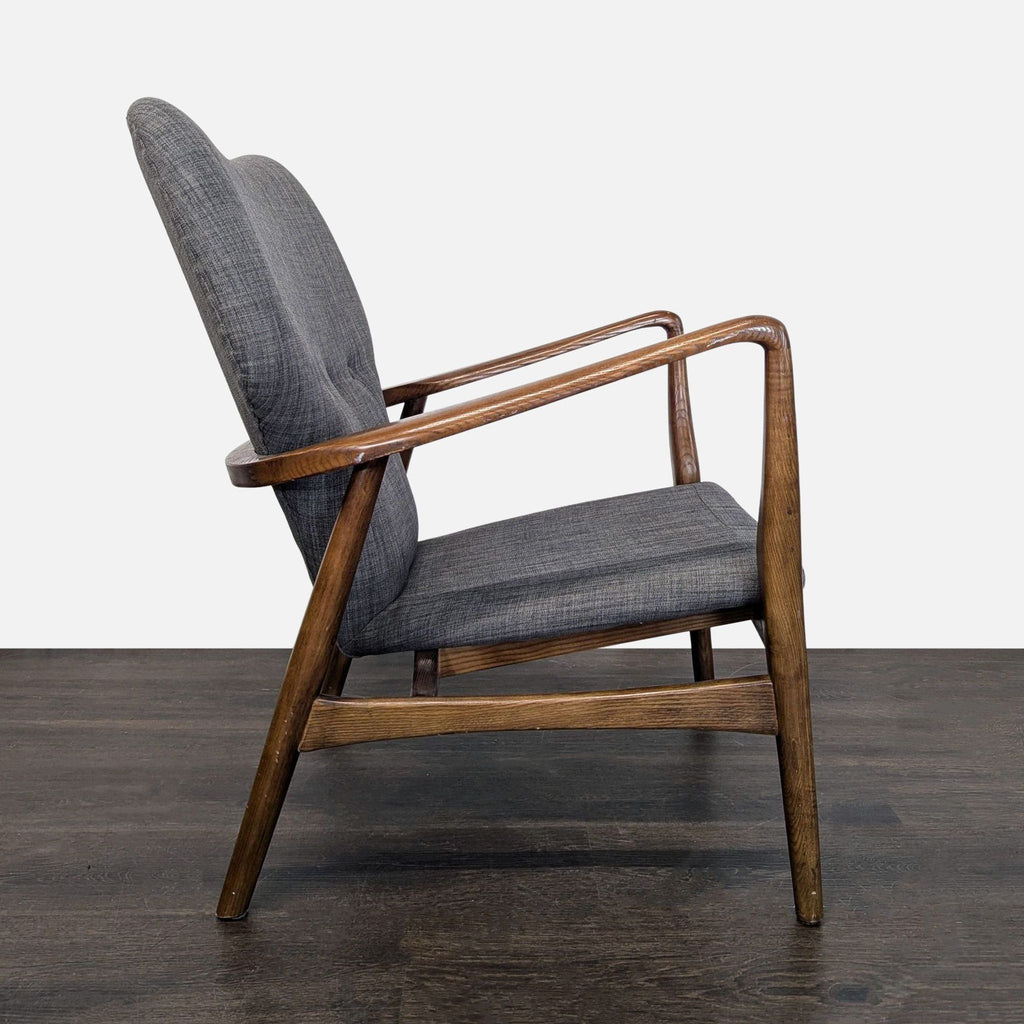 Mid-Century Modern Lounge Chair with Wooden Frame and Grey Upholstery
