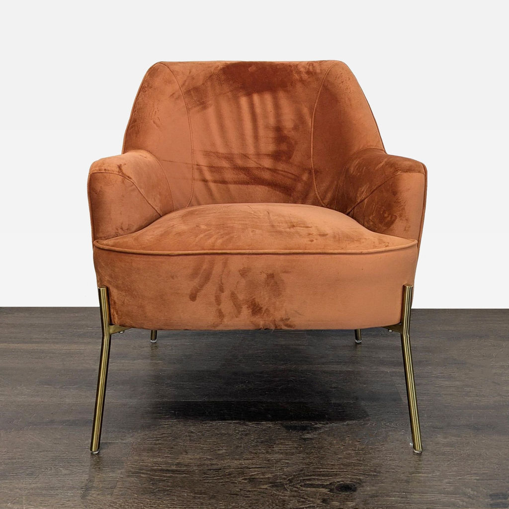 New Pacific Direct Modern Lounge Chair with Brass Legs, Rust Velvet