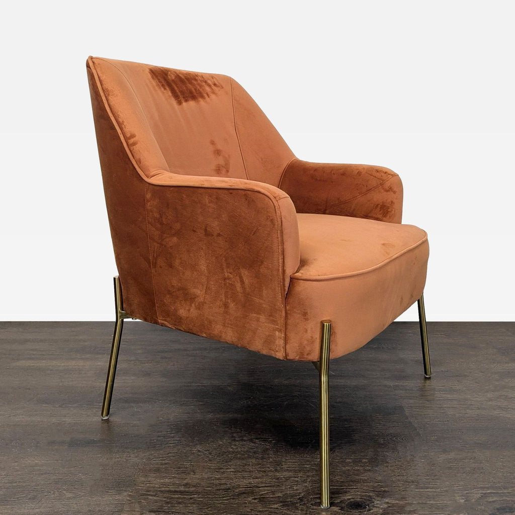 New Pacific Direct Modern Lounge Chair with Brass Legs, Rust Velvet