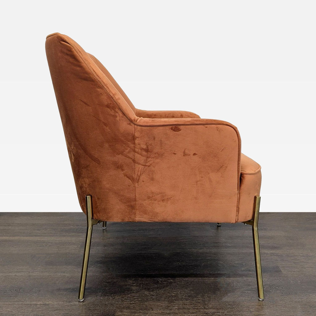 New Pacific Direct Modern Lounge Chair with Brass Legs, Rust Velvet