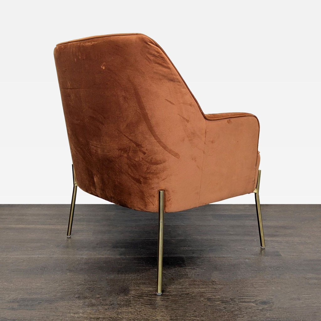 New Pacific Direct Modern Lounge Chair with Brass Legs, Rust Velvet
