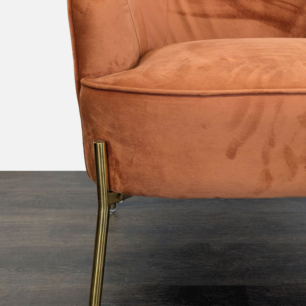 New Pacific Direct Modern Lounge Chair with Brass Legs, Rust Velvet