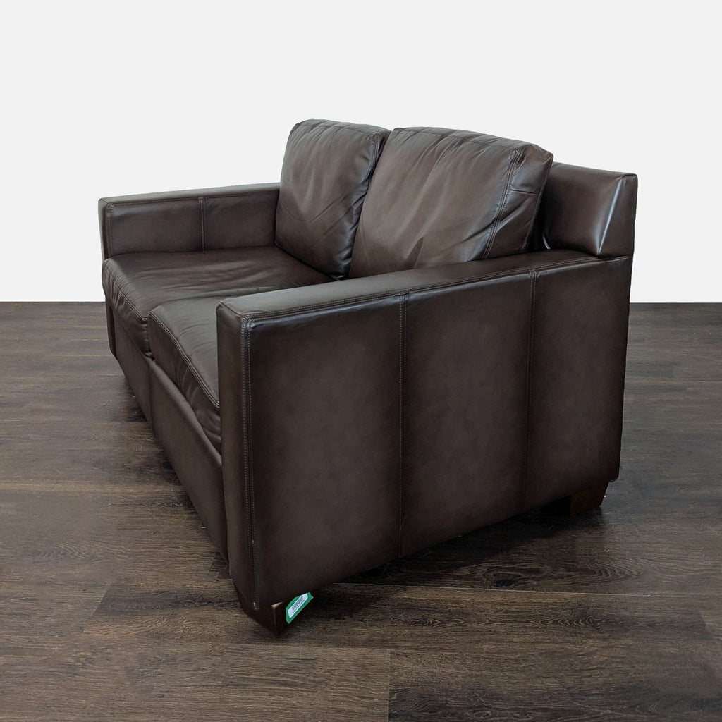 Pottery Barn Brown Leather Loveseat - Modern and Comfortable