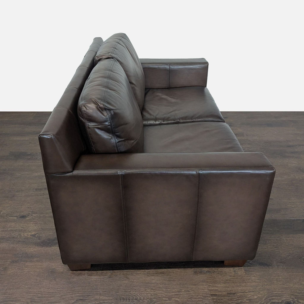 Pottery Barn Brown Leather Loveseat - Modern and Comfortable