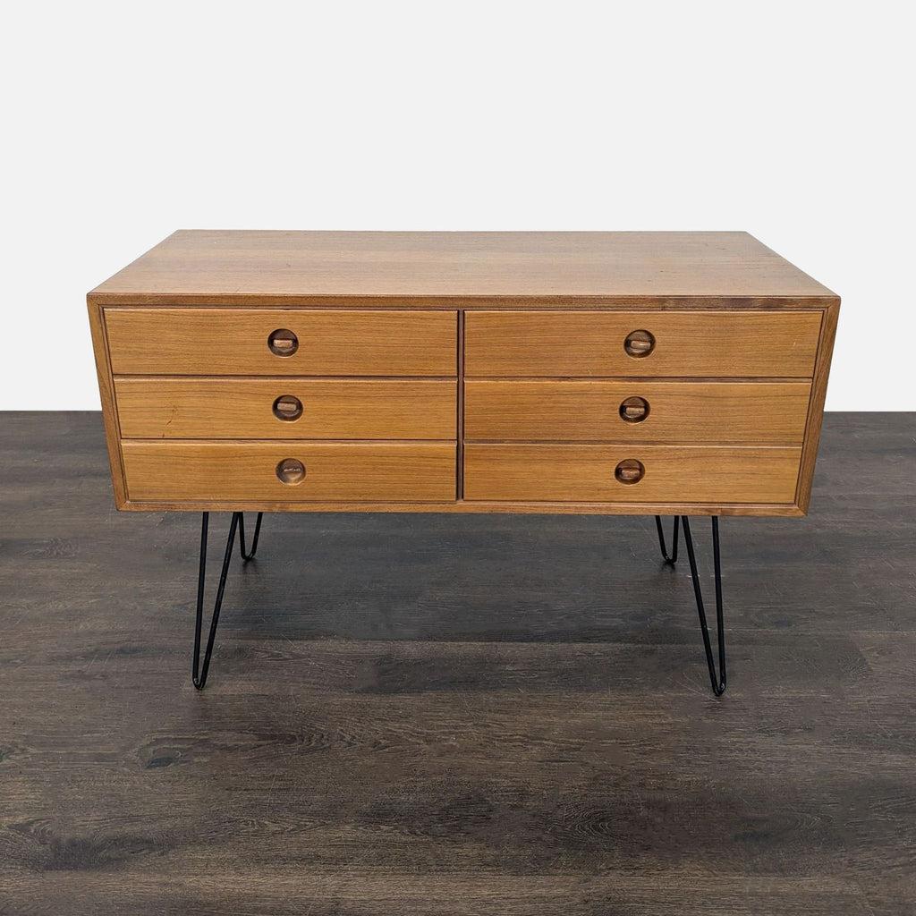 Mid-Century Modern 6-Drawer Dresser with Hairpin Legs