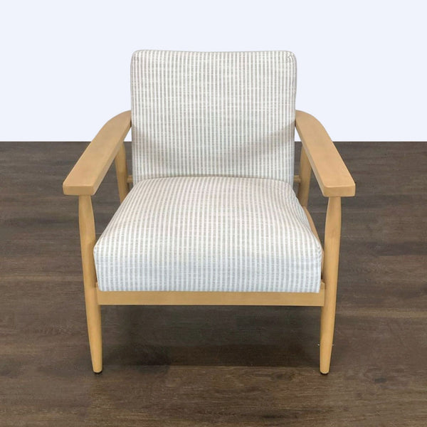 Modern Lounge Chair with Light Wood Frame and Striped Upholstery