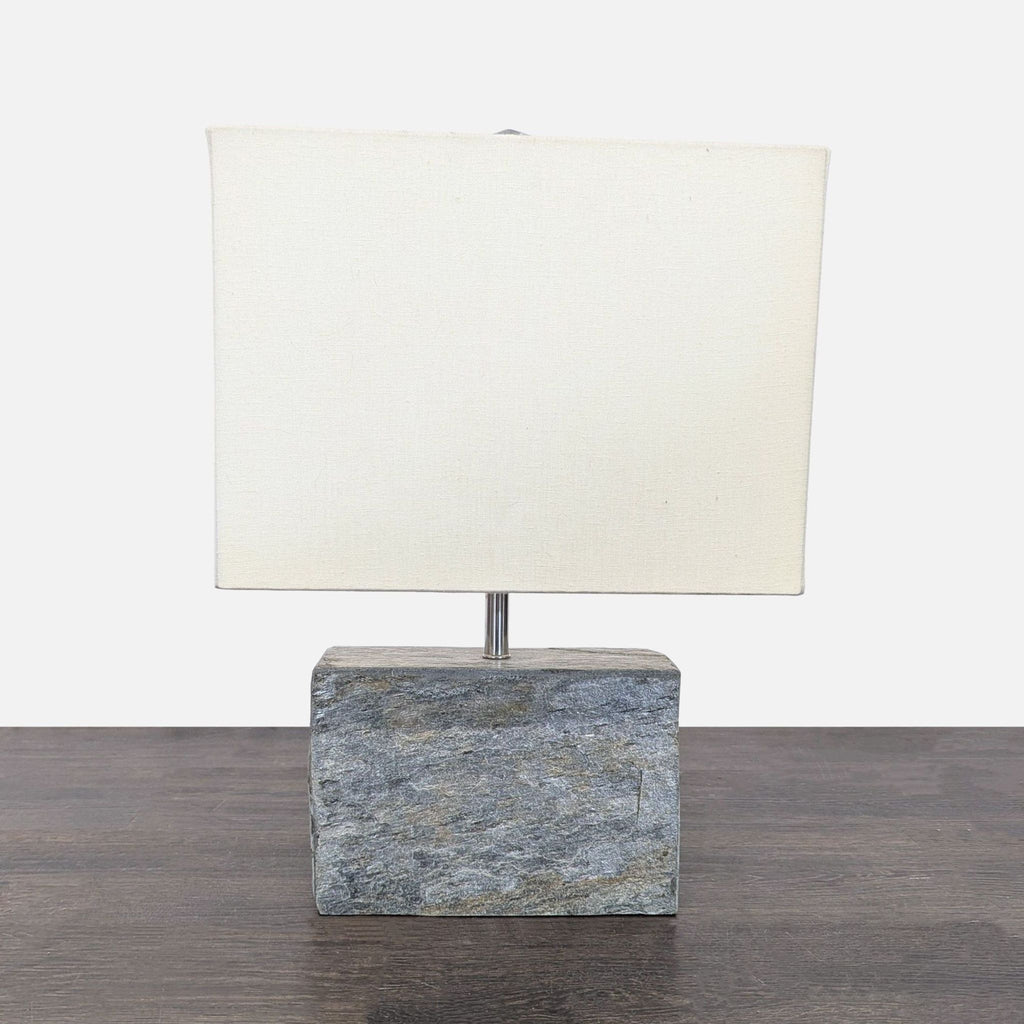 Modern Table Lamp with Stone Base and Rectangular Fabric Shade