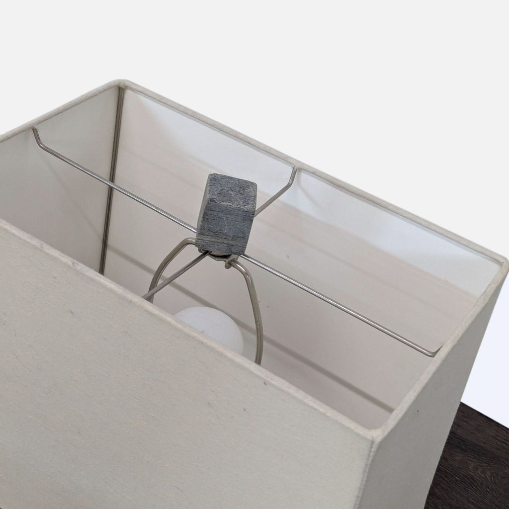 Modern Table Lamp with Stone Base and Rectangular Fabric Shade
