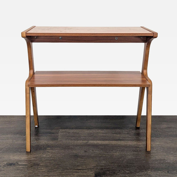Slim, cherry-finished side table by George Oliver with two shelves, farmhouse style and scratch-resistant surface.