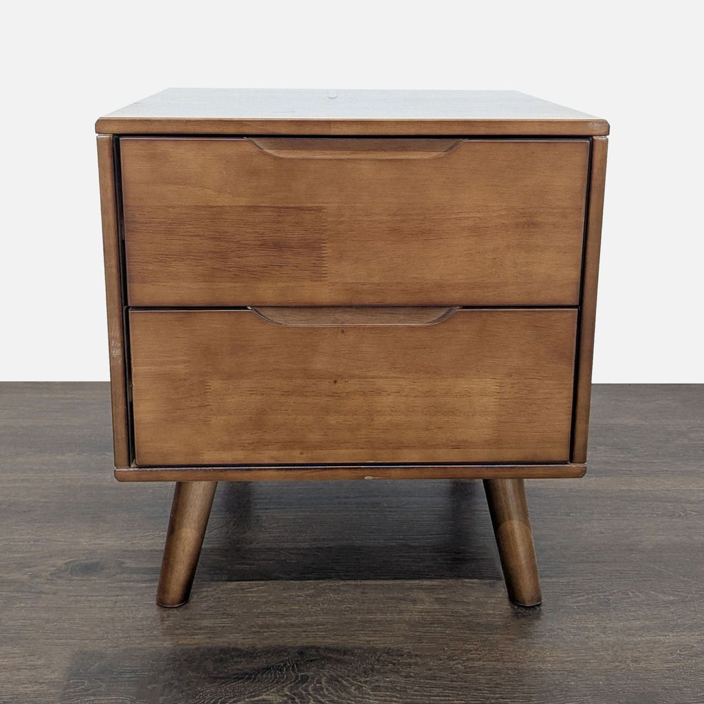 Two Drawer Mid-Century Modern Wood Nightstand