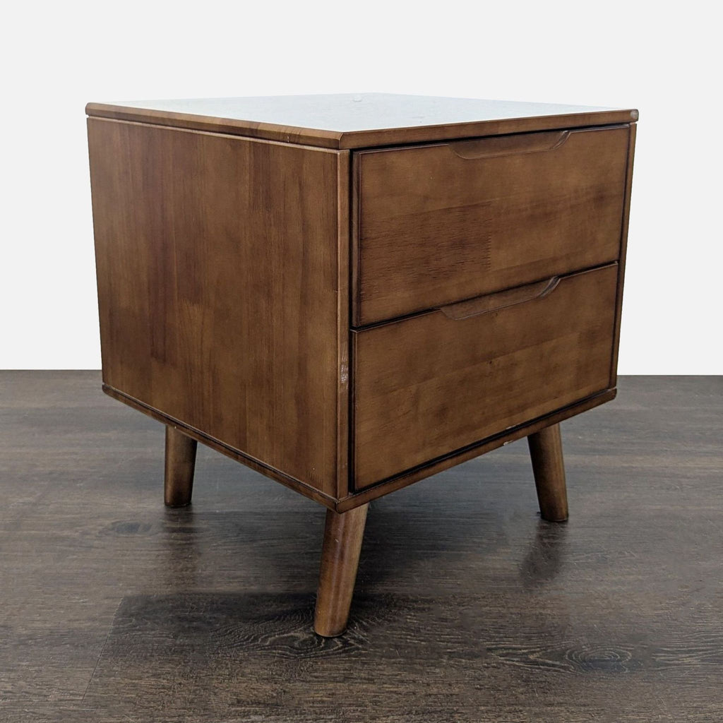 Two Drawer Mid-Century Modern Wood Nightstand
