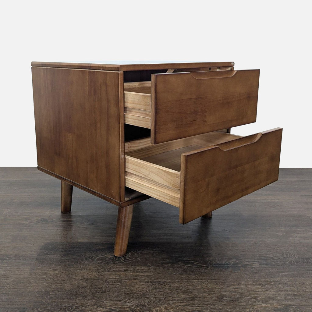 Two Drawer Mid-Century Modern Wood Nightstand