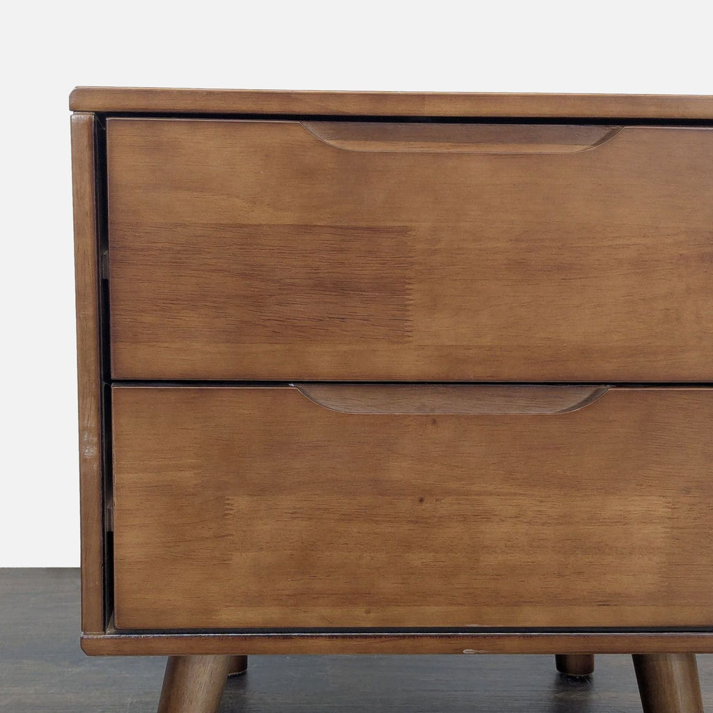 Two Drawer Mid-Century Modern Wood Nightstand