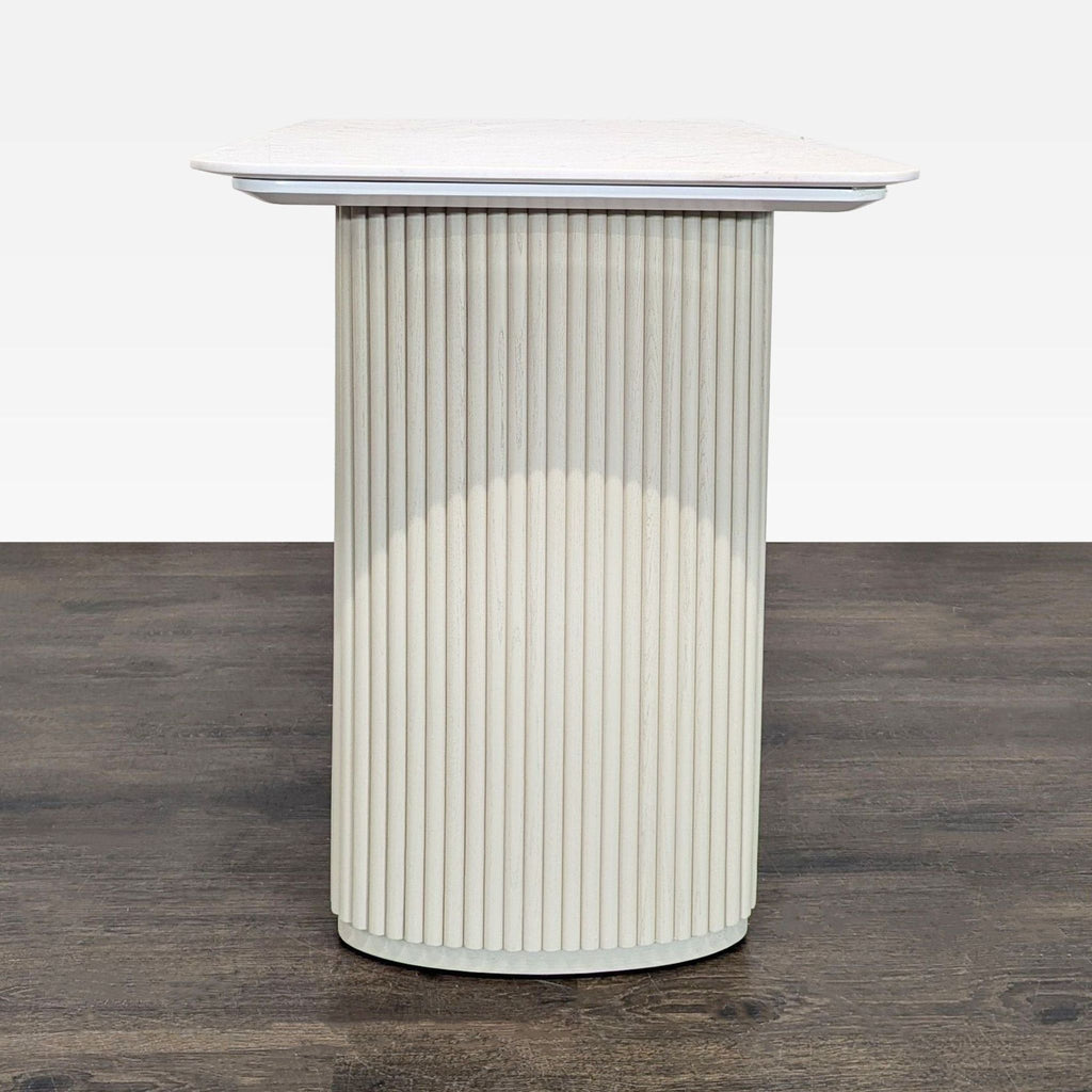 Rove Concepts modern desk with cream fluted legs and a marble top, combining luxury and durability for any workspace.