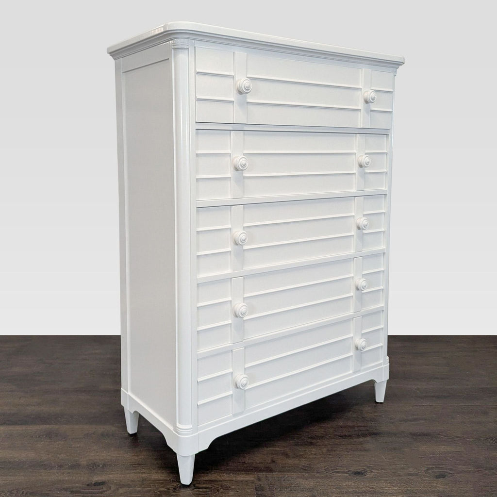 Modern white dresser by Stanley Furniture featuring classic details and spacious drawers.