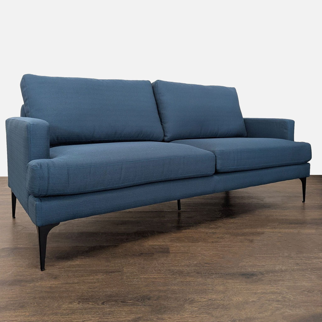 Stylish blue Modway loveseat featuring soft cushions, supportive armrests, and minimalist black legs.
