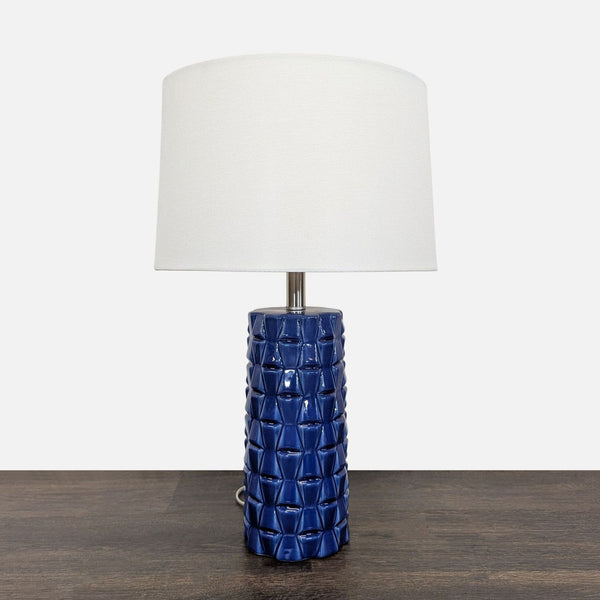 Modern Table Lamp with Blue Textured Ceramic Base and White Shade