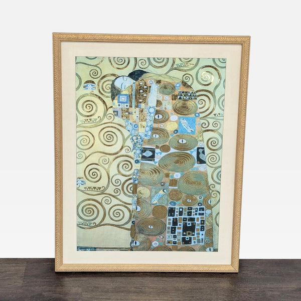 Framed Gustav Klimt Style Art Print – Embrace with Gold Swirls