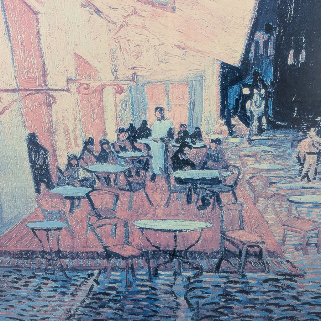 Vincent van Gogh’s “Café de nuit” art print in a stylish frame, showcasing a colorful, lively night café scene.