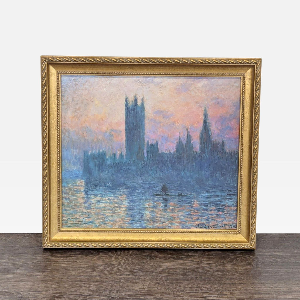 Claude Monet The Houses of Parliament Sunset Framed Art Reproduction – Gold Frame