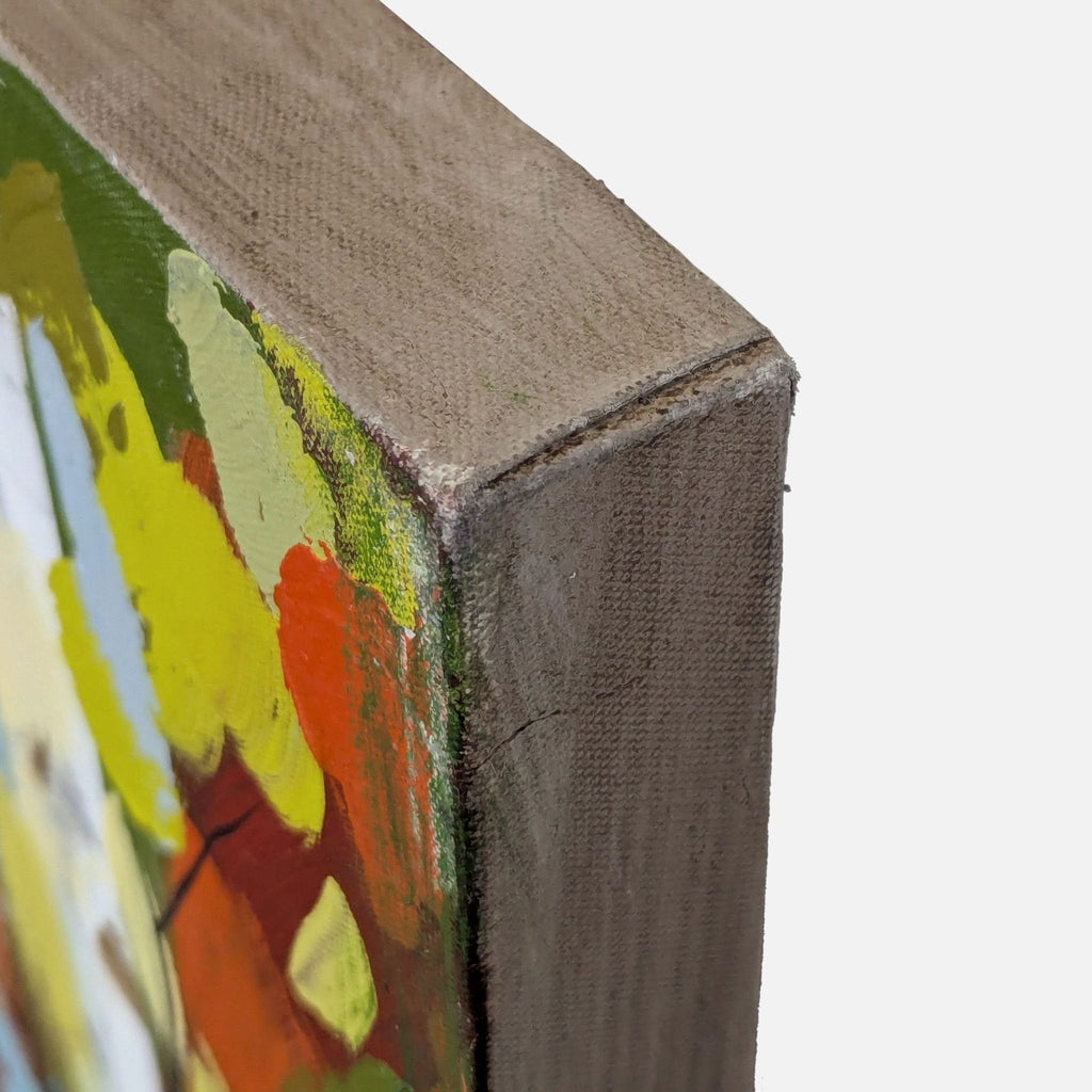 Vibrant print of birch trees with bright leaves on canvas, neatly finished edges, ideal for art lovers.