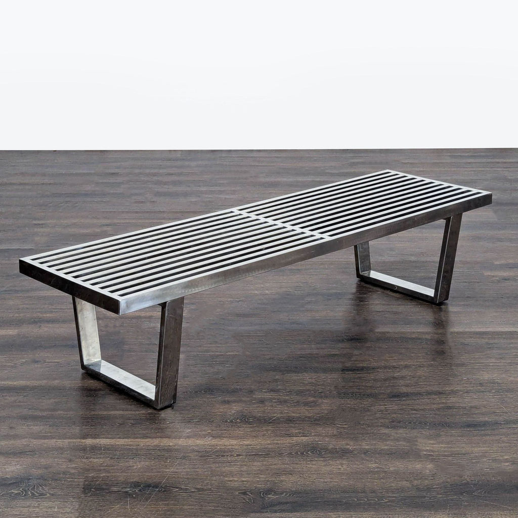 2. Modway Mid-Century ottoman in polished stainless steel, ideal for chic seating or décor, Stools & Benches.