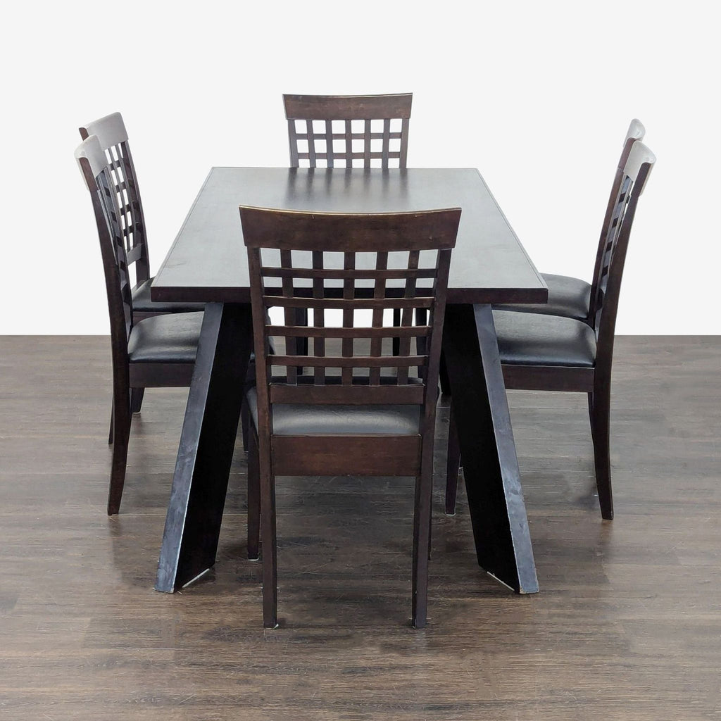Modern 6-Piece Dark Wood Dining Set with Geometric Table and Chairs