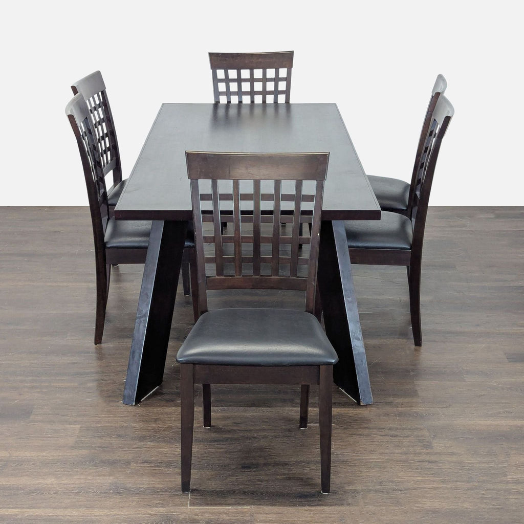 Modern 6-Piece Dark Wood Dining Set with Geometric Table and Chairs