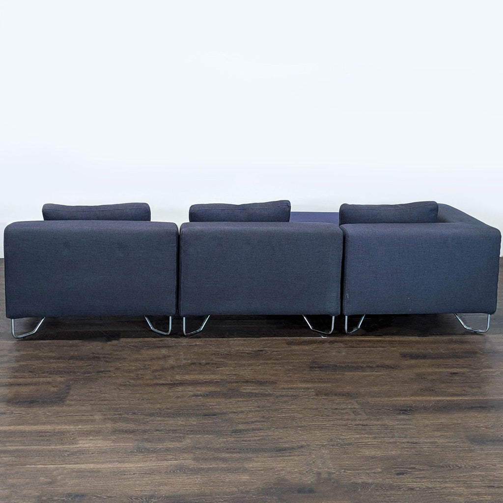 CB2 Modern Dark Blue Sectional Sofa with Chaise and Metal Legs