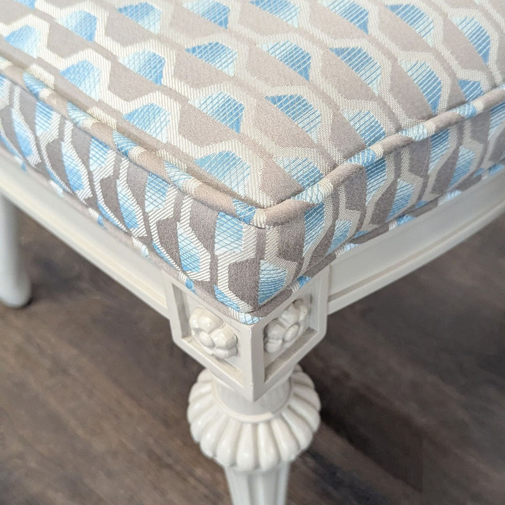 Antique-style dining chairs: four with cane backs, two armchairs fully upholstered, all with carved detailing.
