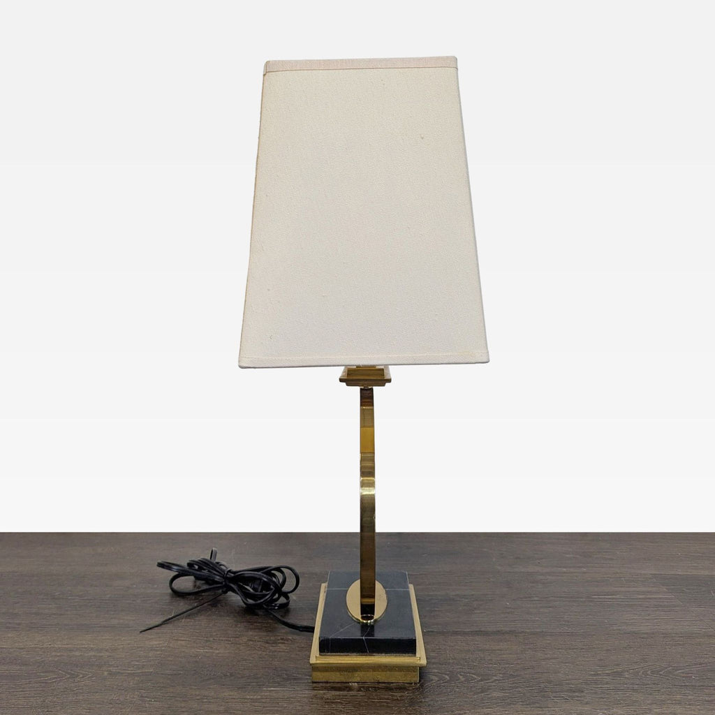 Gump's Modern Brass Circle Table Lamp with Rectangular Shade
