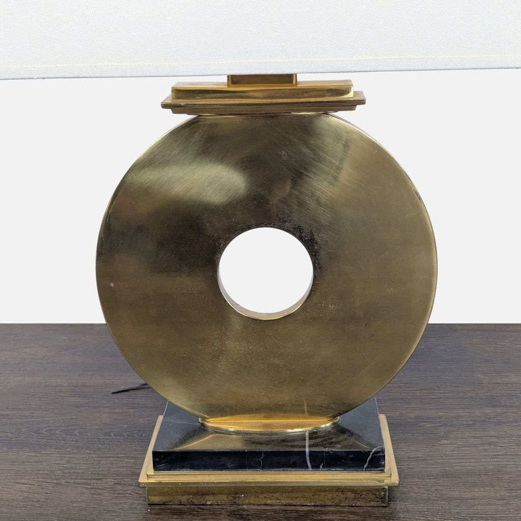 Gump's Modern Brass Circle Table Lamp with Rectangular Shade