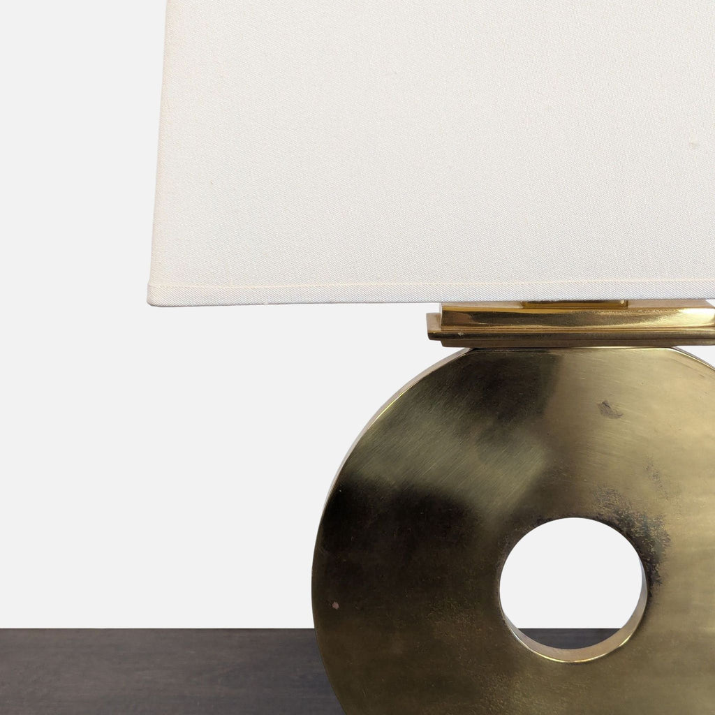 Gump's Modern Brass Circle Table Lamp with Rectangular Shade